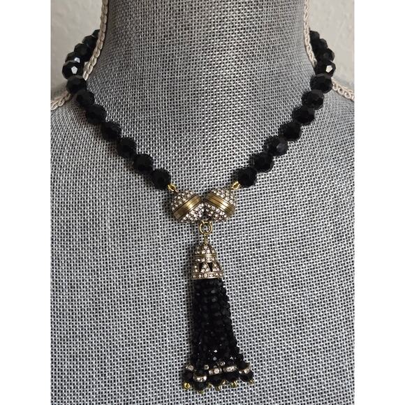 Heidi Daus Convertible Choker Necklace Bracelet Set Hematite Tassels & Crystals - Picture 1 of 10